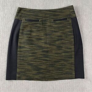 LOFT Black & Olive Green Curvy Tweed Mini Skirt Women’s Size 2